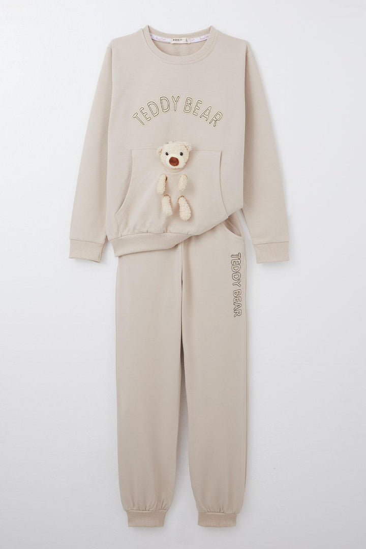 BRE Breeze Girl Child Tracksuit with Teddy Bear Accessory Embroidered Writing 5-9 Years, Beige - Halton Hills