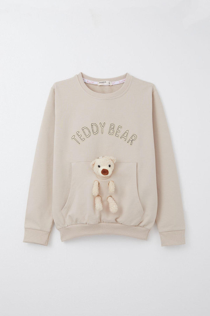 BRE Breeze Girl Child Tracksuit with Teddy Bear Accessory Embroidered Writing 5-9 Years, Beige - Halton Hills