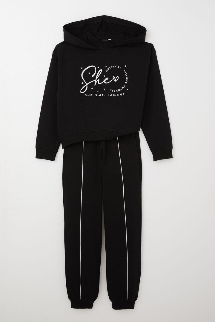 BRE Breeze Girl's Tracksuit with Hoodie, Fisherman Collar, 84 Years, Black - Ankeny