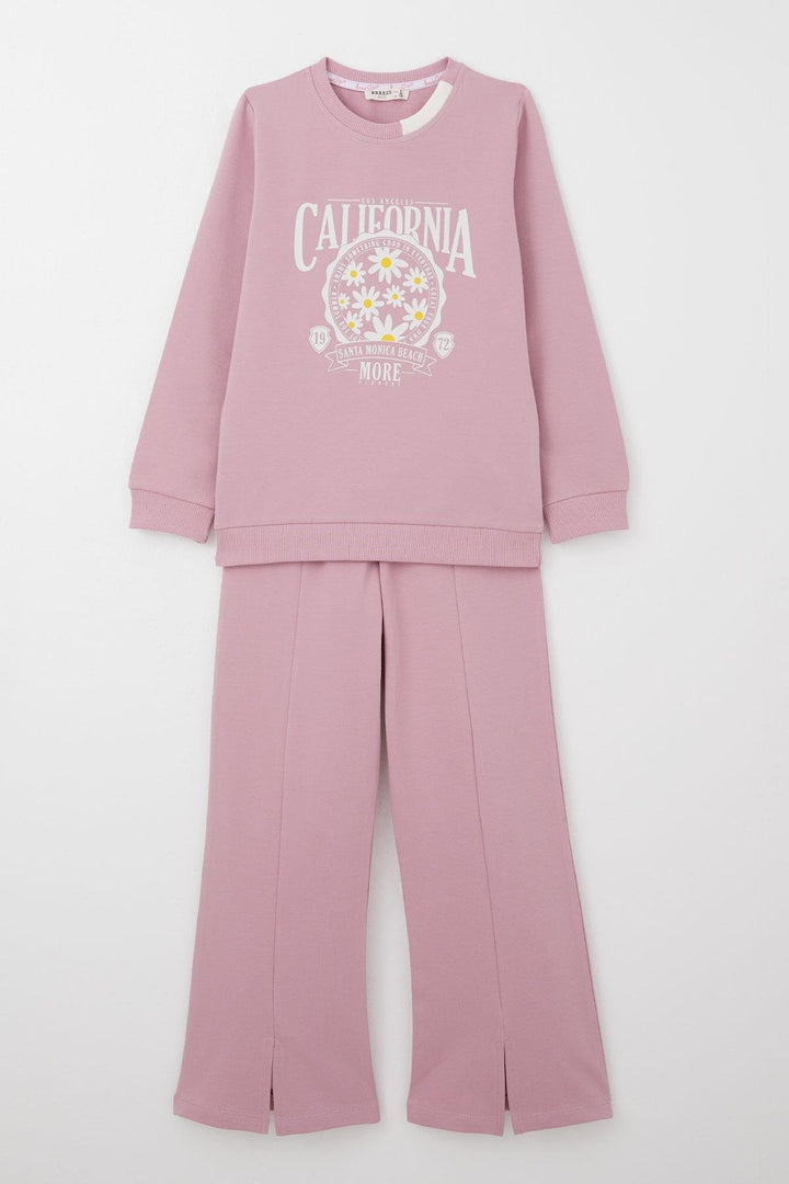BRE Breeze Girl Child Tracksuit Flower Printed Wide Leg Slit 50 Years, Rose Pink - Olbia