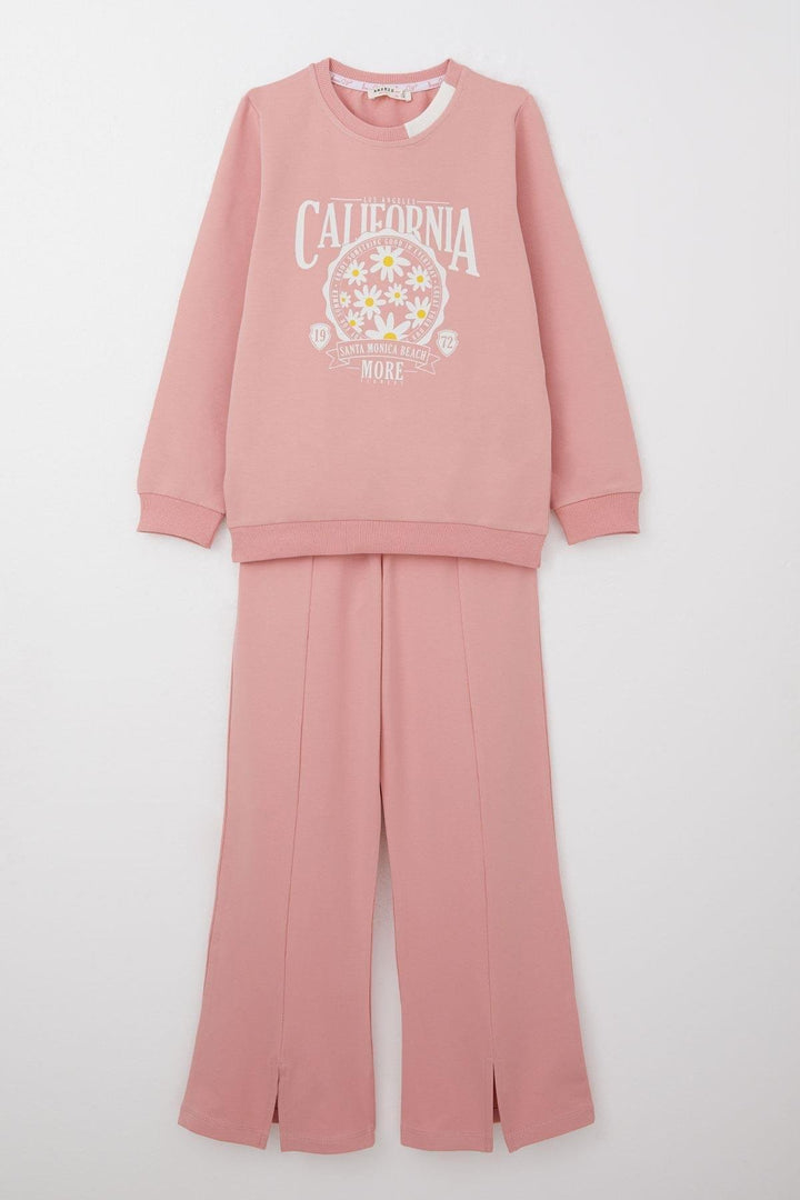 BRE Breeze Girl Child Tracksuit Flower Printed Wide Leg Slit 50 Years, Rose Pink - Utrera