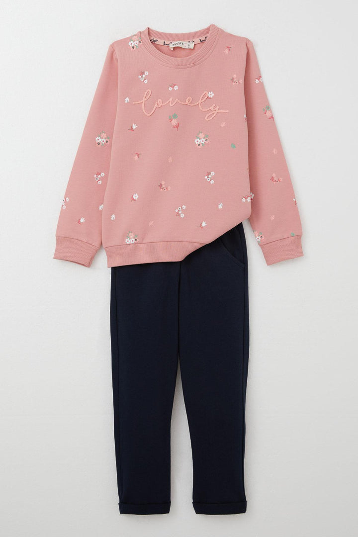 BRE Breeze Girl Child Tracksuit Set with Flower Pattern Print 1-4 Years, Rose Pink - Hicksville