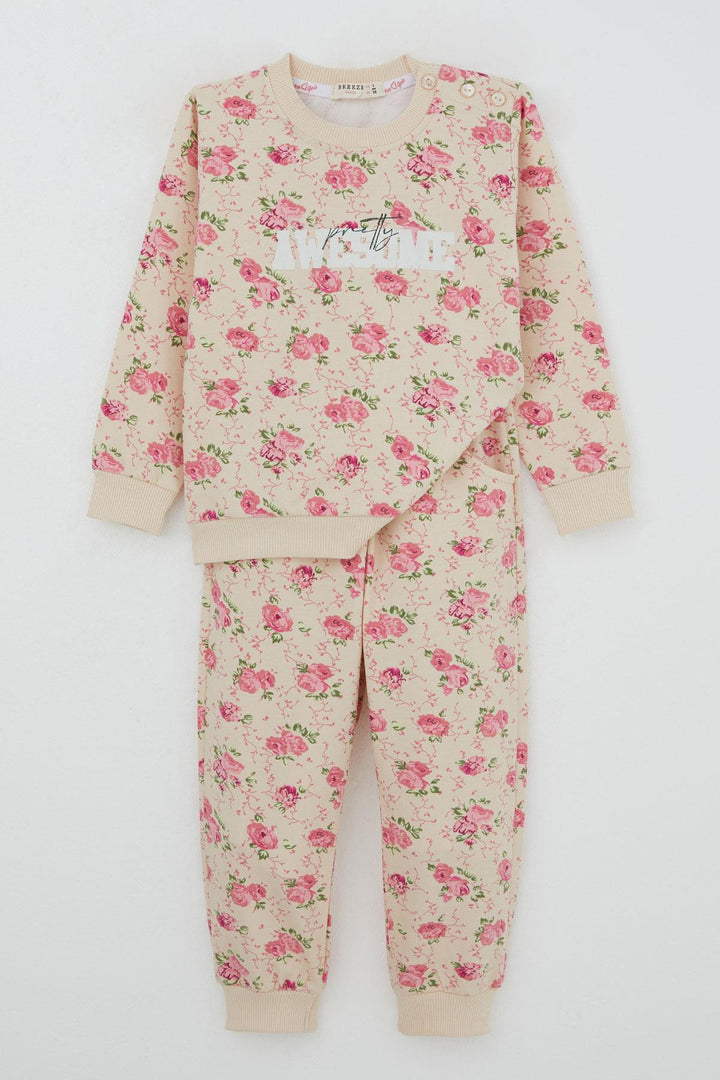 BRE Breeze Girl Child Tracksuit Flower Patterned 1.5-5 Years, Beige - Charlotte