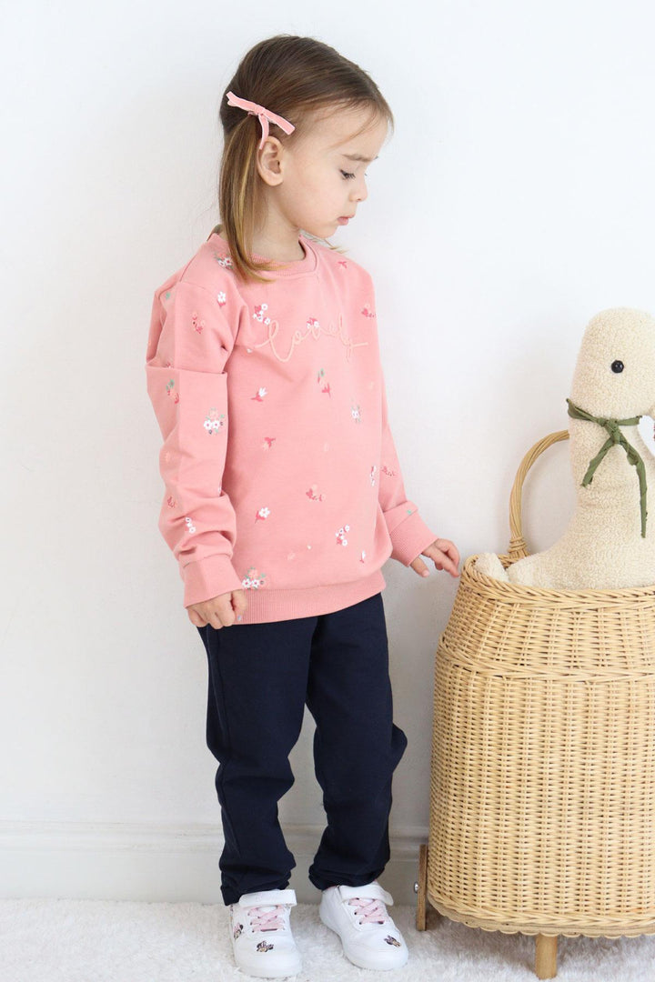 BRE Breeze Girl Child Tracksuit Set with Flower Pattern Print 1-4 Years, Rose Pink - Hicksville