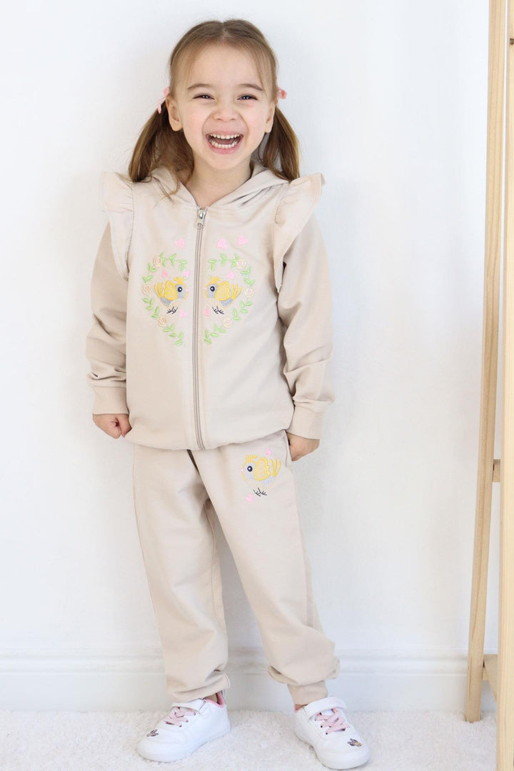 BRE Breeze Girl Child Tracksuit Flower & Bird Embroidered 1.5-5 Years, Beige - Gosport