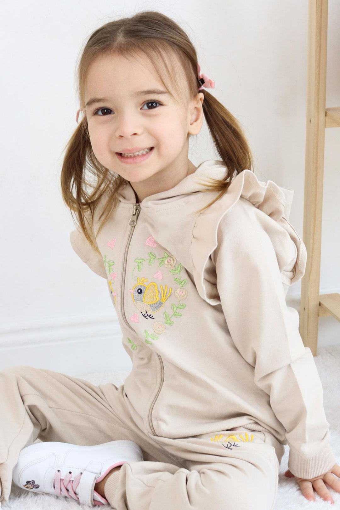 BRE Breeze Girl Child Tracksuit Flower & Bird Embroidered 1.5-5 Years, Beige - Gosport