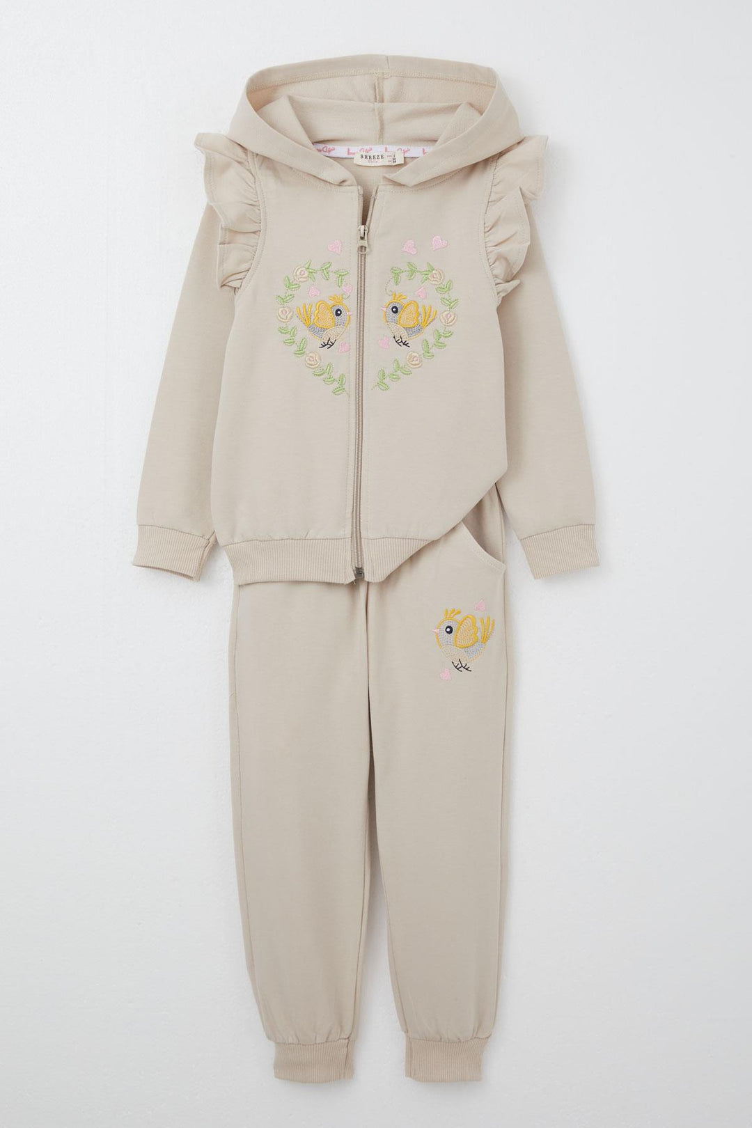 BRE Breeze Girl Child Tracksuit Flower & Bird Embroidered 1.5-5 Years, Beige - Gosport
