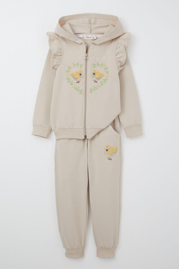 BRE Breeze Girl Child Tracksuit Flower & Bird Embroidered 1.5-5 Years, Beige - Gosport