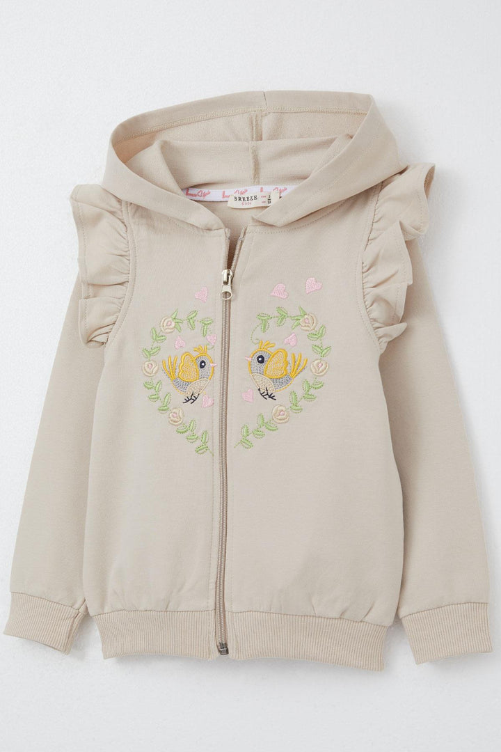 BRE Breeze Girl Child Tracksuit Flower & Bird Embroidered 1.5-5 Years, Beige - Gosport