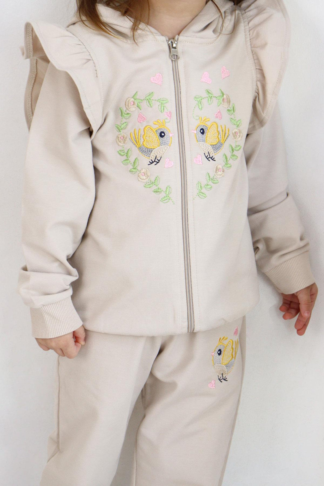 BRE Breeze Girl Child Tracksuit Flower & Bird Embroidered 1.5-5 Years, Beige - Gosport