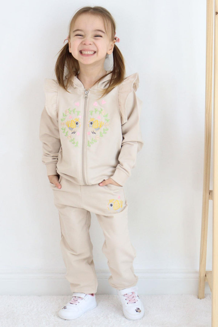 BRE Breeze Girl Child Tracksuit Flower & Bird Embroidered 1.5-5 Years, Beige - Gosport