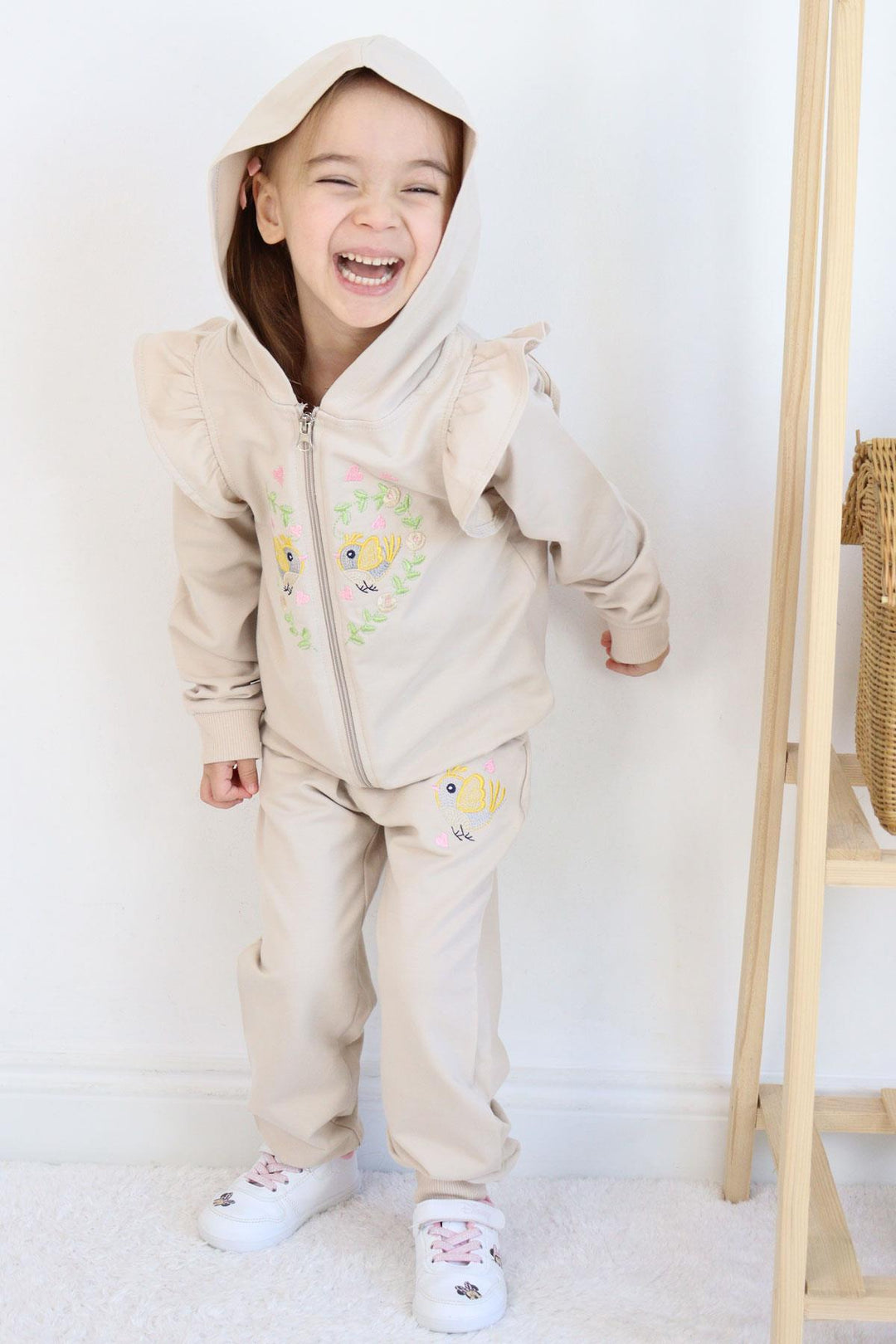 BRE Breeze Girl Child Tracksuit Flower & Bird Embroidered 1.5-5 Years, Beige - Gosport
