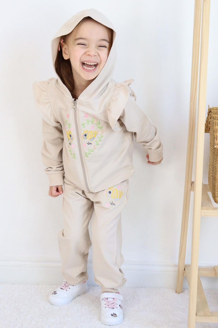 BRE Breeze Girl Child Tracksuit Flower & Bird Embroidered 1.5-5 Years, Beige - Gosport
