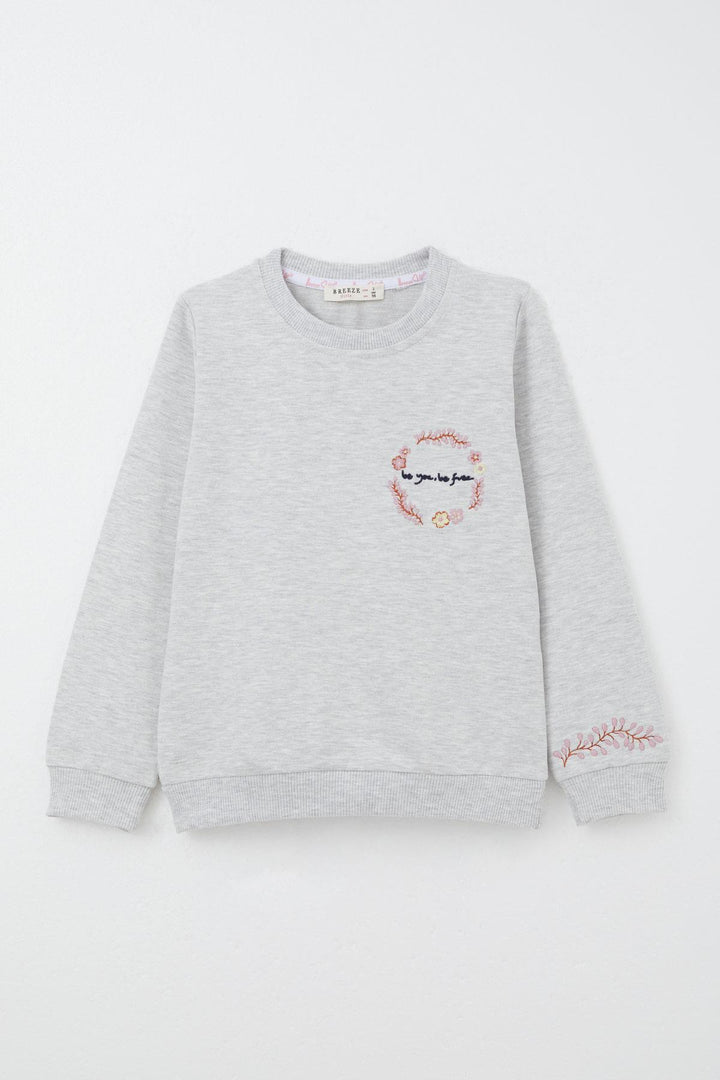 BRE Breeze Girl Child Tracksuit with Flower Embroidery 1.5-5 Years, Light Grey Melange - Council Bluffs