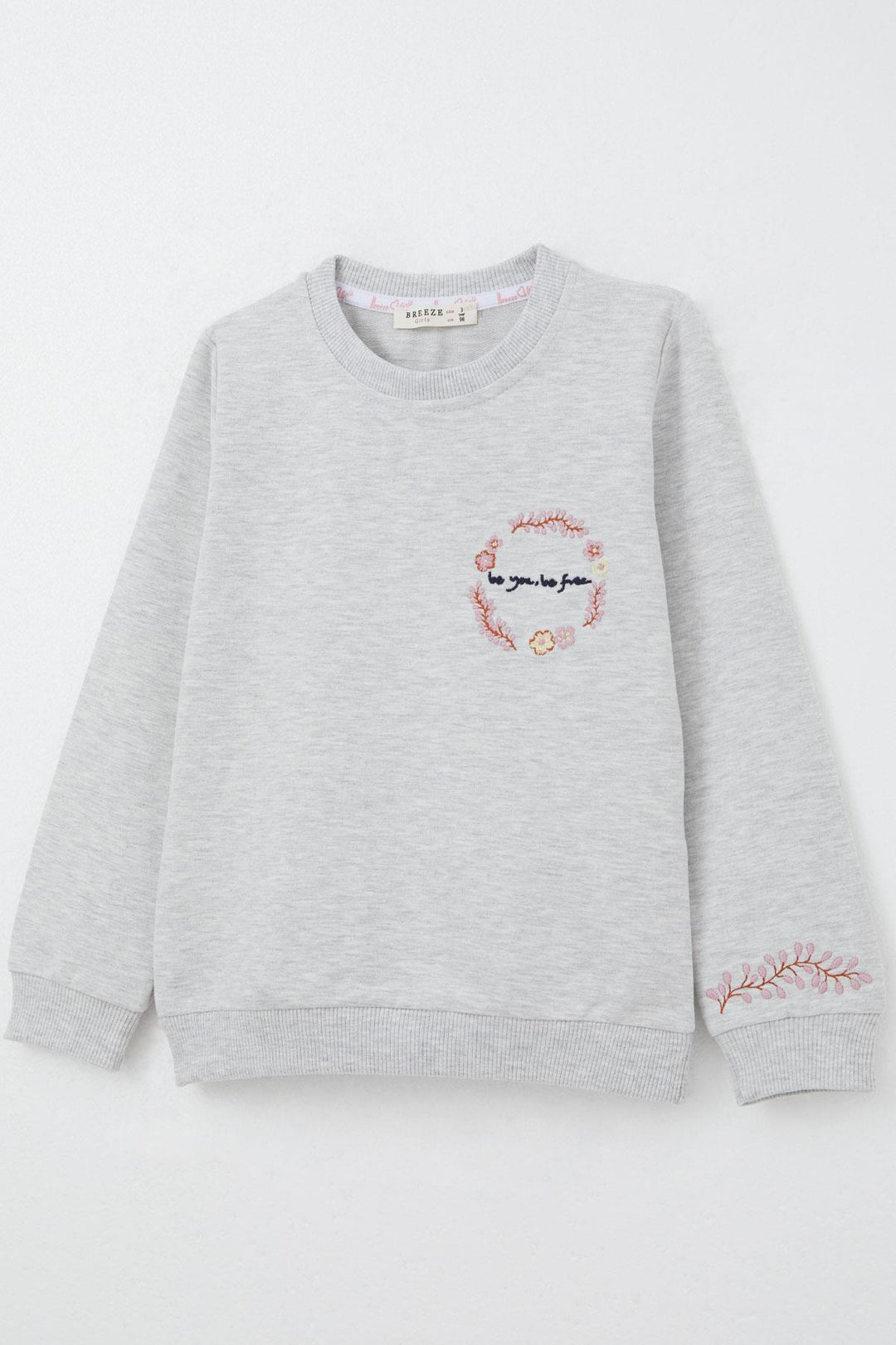 BRE Breeze Girl Child Tracksuit with Flower Embroidery 1.5-5 Years, Light Grey Melange - Council Bluffs