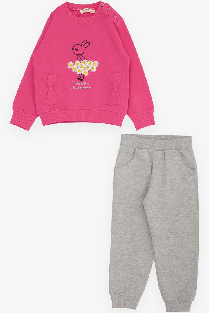 BRE Breeze Girl Child Tracksuit Flower Themed Bunny Embroidered 1-4 Years, Fuchsia - Meriden