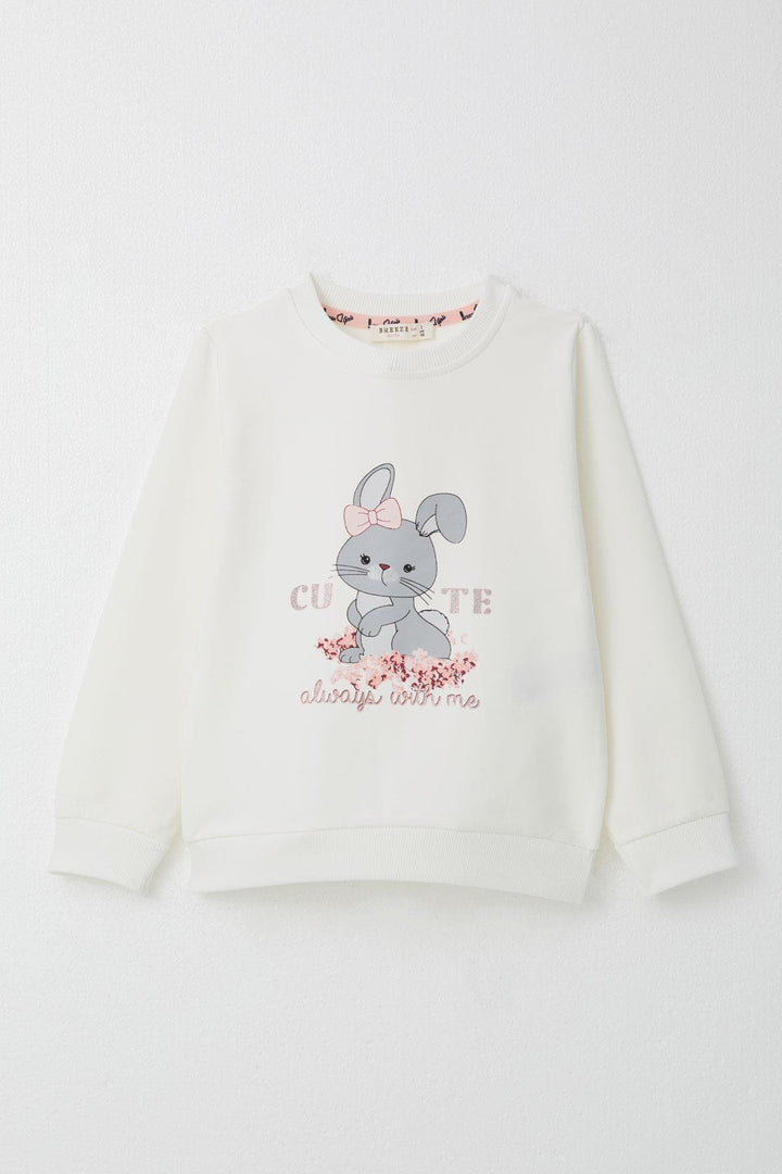 BRE Breeze Girl Child Tracksuit with Bow Cute Bunny Printed 1-4 Years, Beige - Marbella