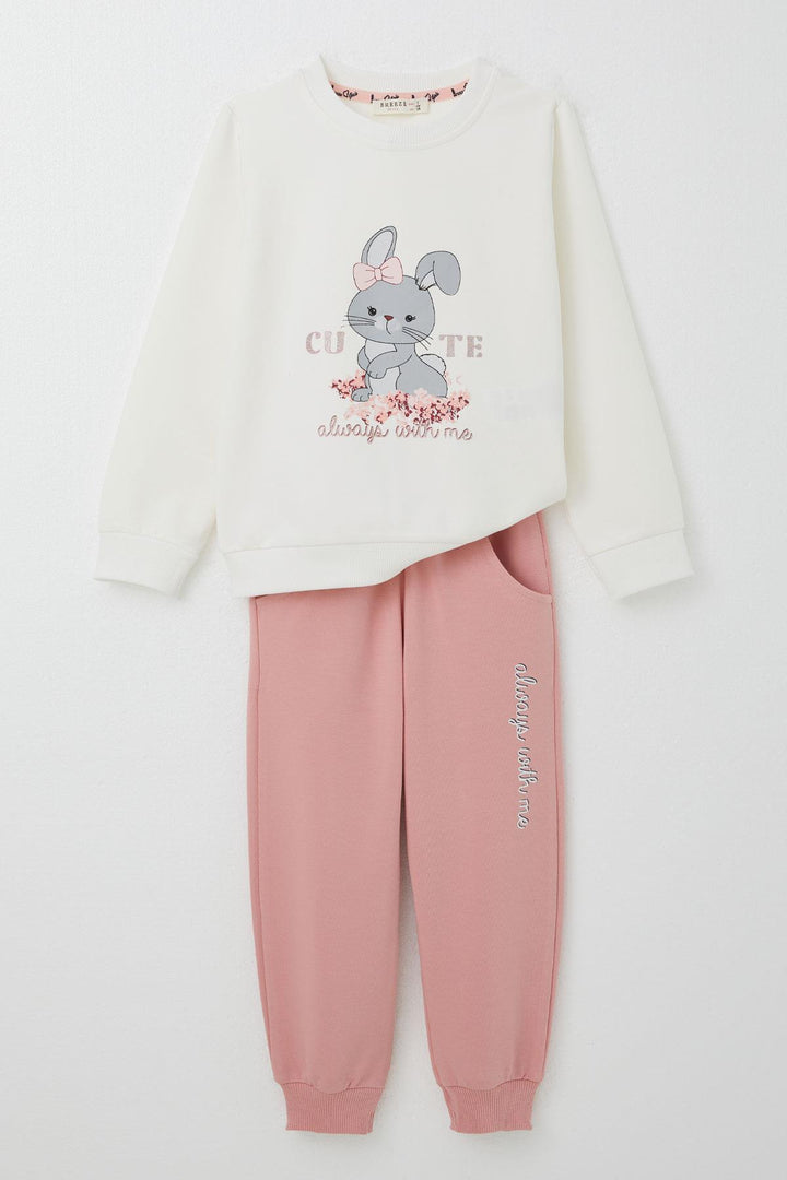 BRE Breeze Girl Child Tracksuit with Bow Cute Bunny Printed 1-4 Years, Beige - Marbella