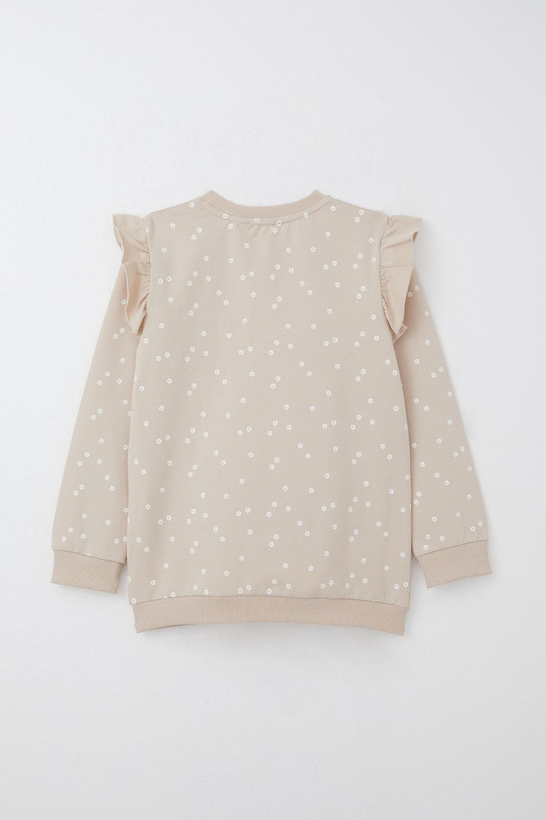 BRE Breeze Girl Child Tracksuit Set Embossed Text Printed Floral 4-8 Years, Beige - Cannes