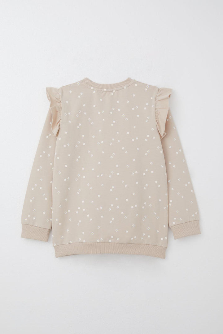 BRE Breeze Girl Child Tracksuit Set Embossed Text Printed Floral 4-8 Years, Beige - Cannes