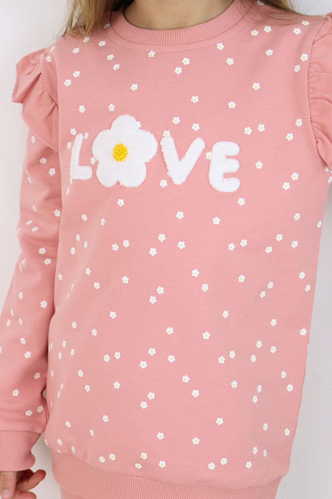 BRE Breeze Girl Child Tracksuit Set Embossed Text Printed Floral 4-8 Years, Rose Pink - Lamía