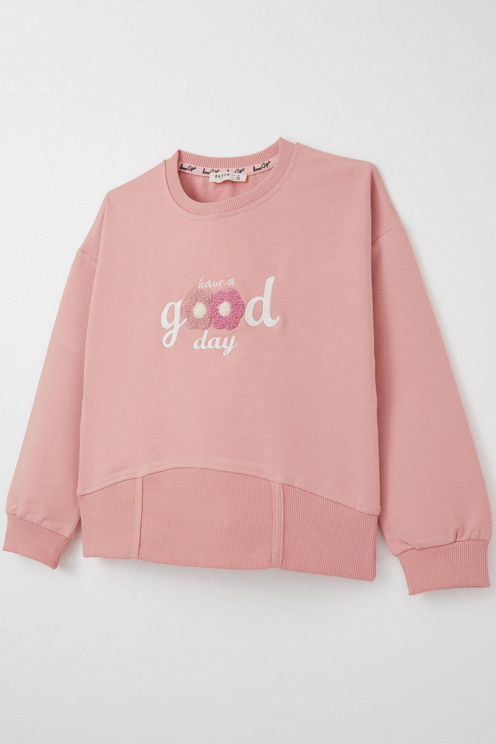 BRE Breeze Girl's Sweat Suit Set with Embossed Flower Embroidery Spanish Pants 50 Years, Rose Pink - Belfort