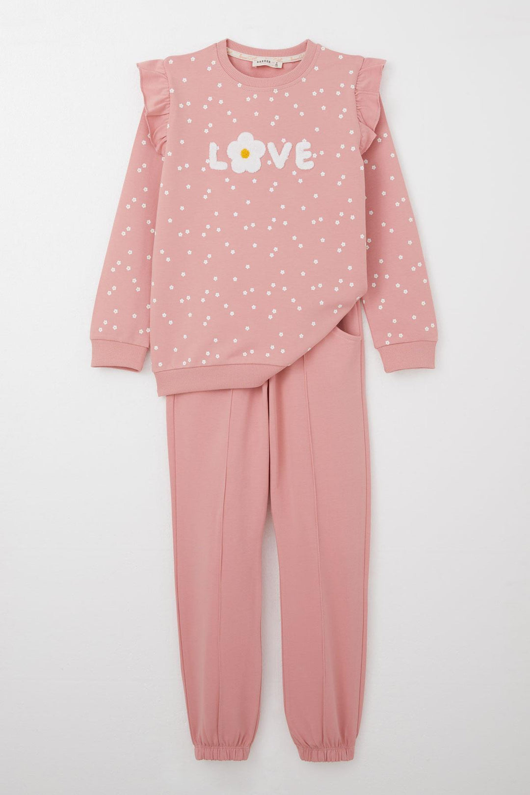 BRE Breeze Girl Child Tracksuit Set Embossed Text Printed Floral 4-8 Years, Rose Pink - Lamía