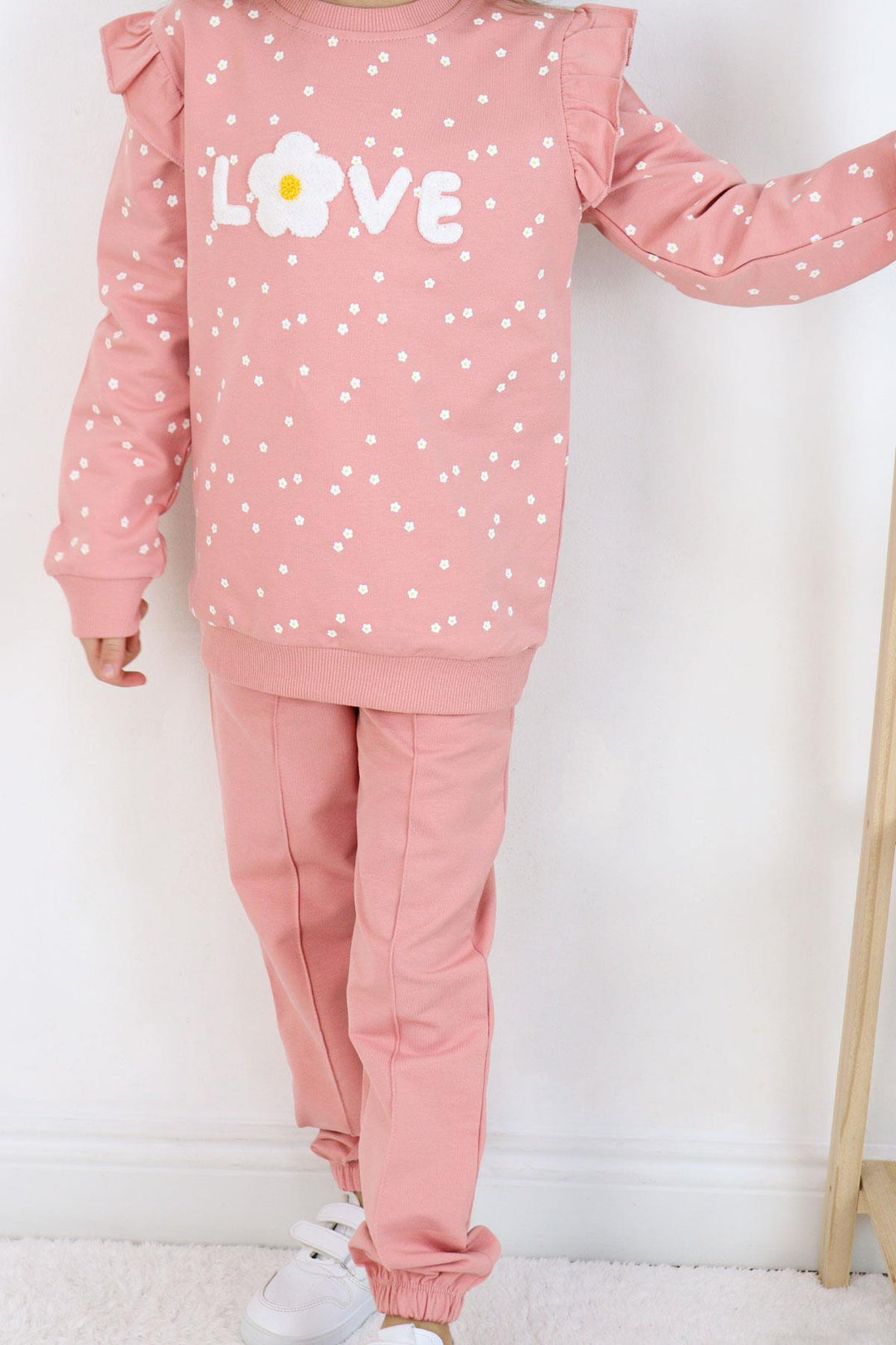 BRE Breeze Girl Child Tracksuit Set Embossed Text Printed Floral 4-8 Years, Rose Pink - Lamía