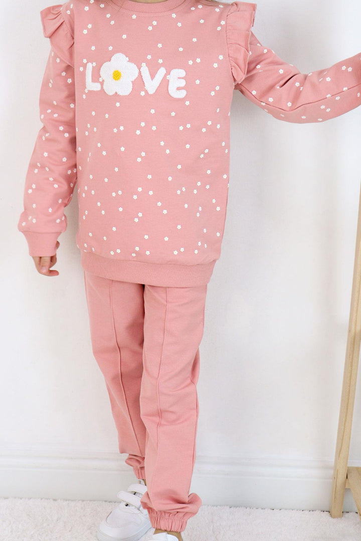 BRE Breeze Girl Child Tracksuit Set Embossed Text Printed Floral 4-8 Years, Rose Pink - Lamía