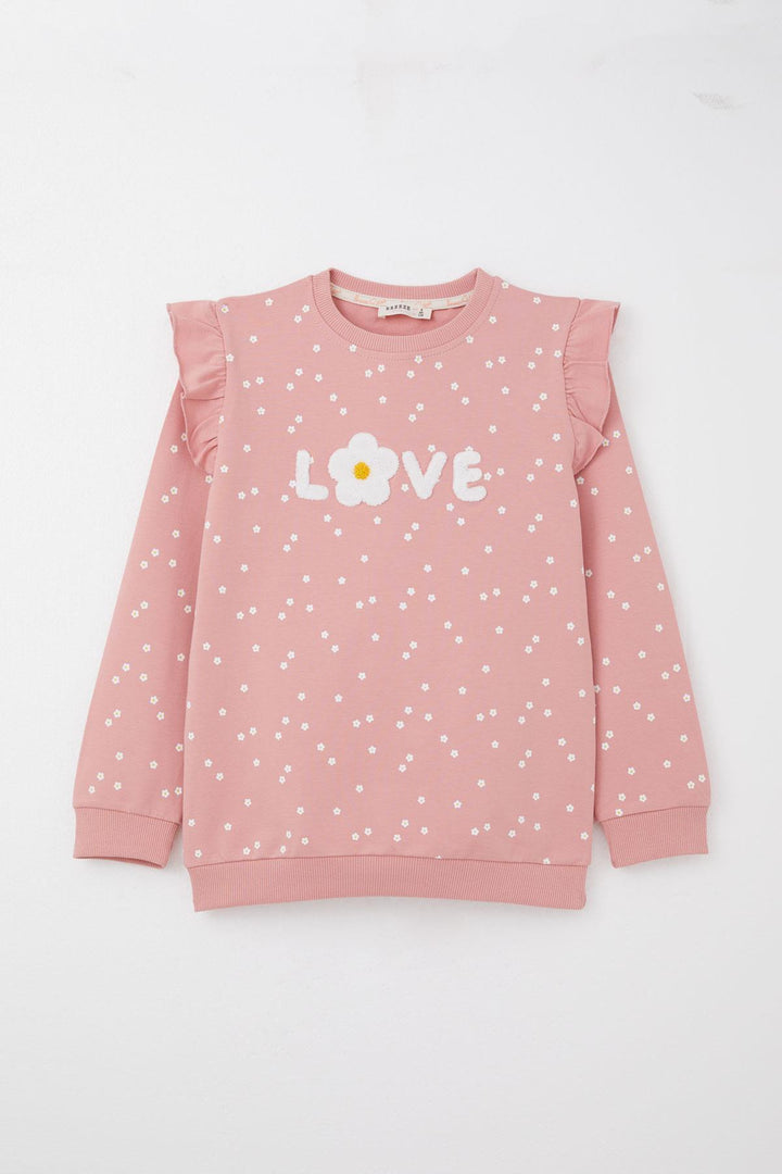 BRE Breeze Girl Child Tracksuit Set Embossed Text Printed Floral 4-8 Years, Rose Pink - Lamía