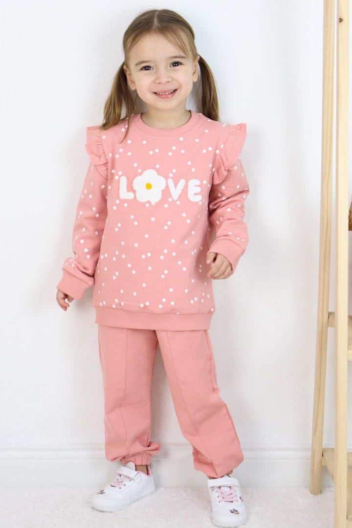 BRE Breeze Girl Child Tracksuit Set Embossed Text Printed Floral 4-8 Years, Rose Pink - Lamía