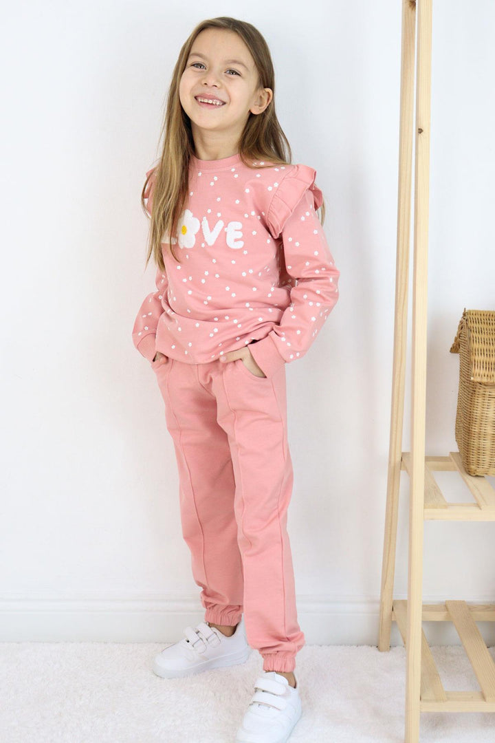 BRE Breeze Girl Child Tracksuit Set Embossed Text Printed Floral 4-8 Years, Rose Pink - Lamía