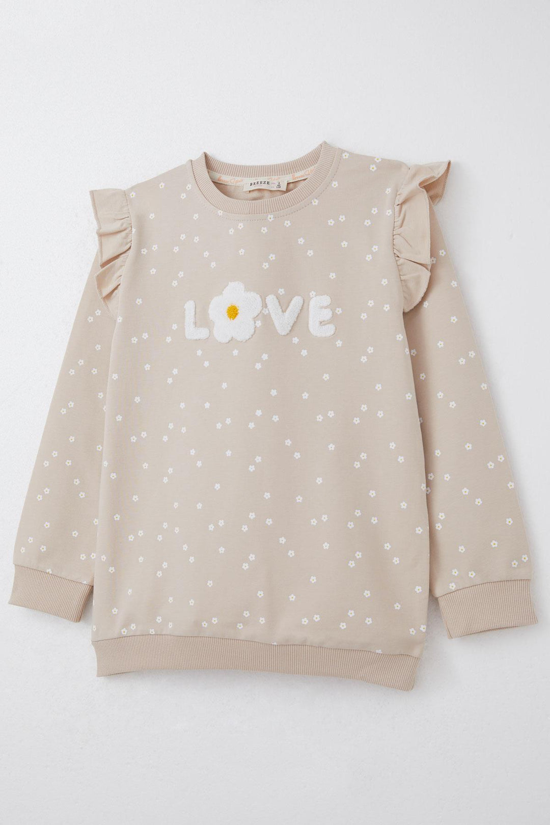 BRE Breeze Girl Child Tracksuit Set Embossed Text Printed Floral 4-8 Years, Beige - Cannes
