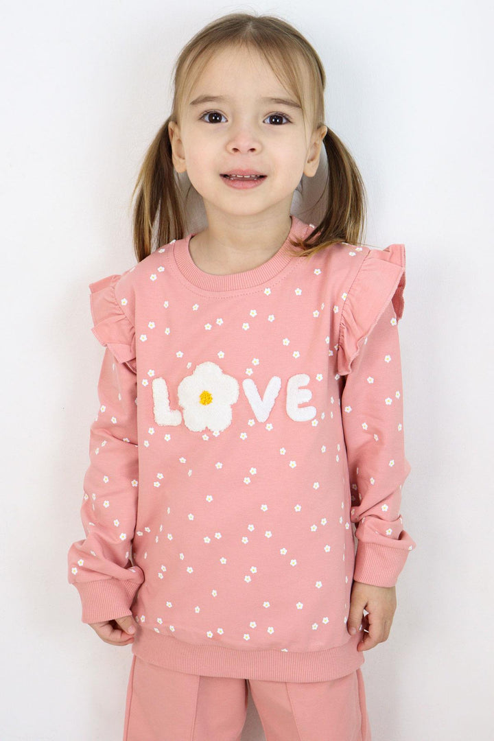 BRE Breeze Girl Child Tracksuit Set Embossed Text Printed Floral 4-8 Years, Rose Pink - Lamía