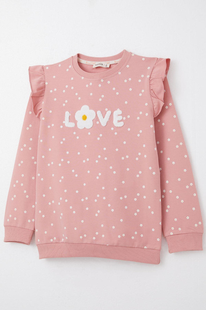 BRE Breeze Girl Child Tracksuit Set Embossed Text Printed Floral 4-8 Years, Rose Pink - Lamía