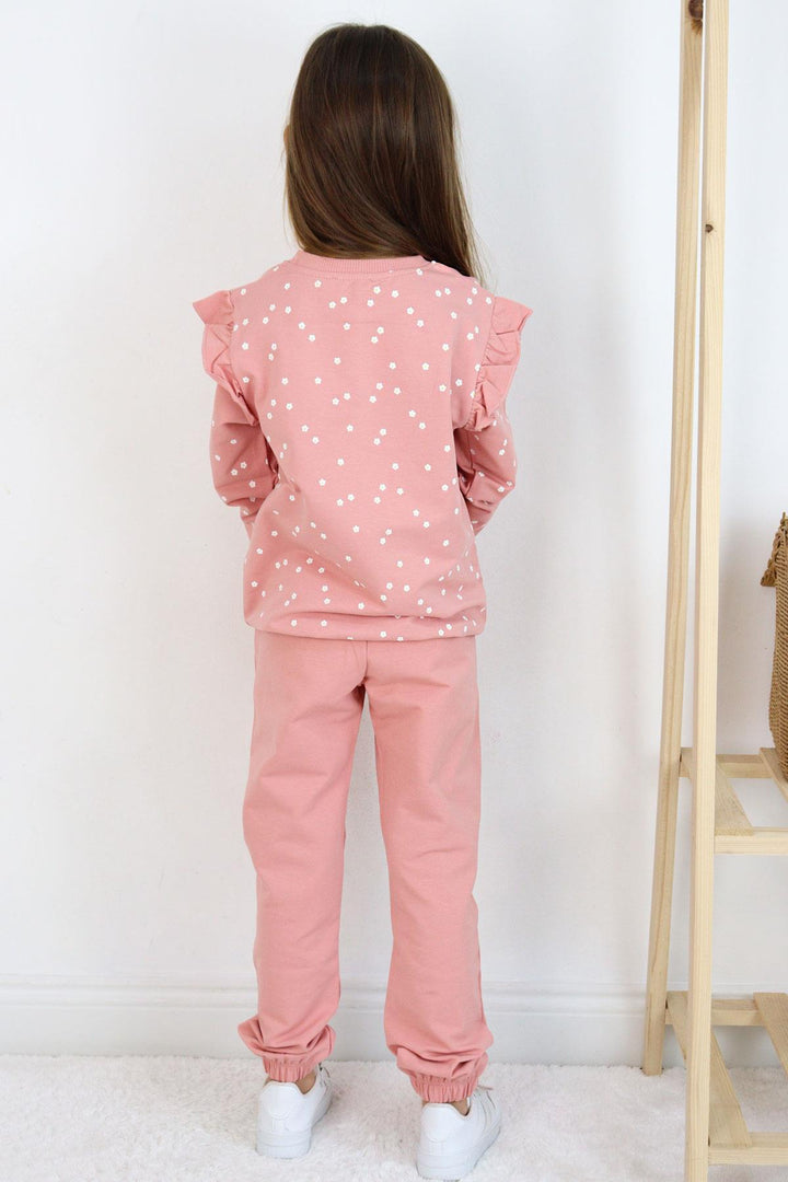 BRE Breeze Girl Child Tracksuit Set Embossed Text Printed Floral 4-8 Years, Rose Pink - Lamía