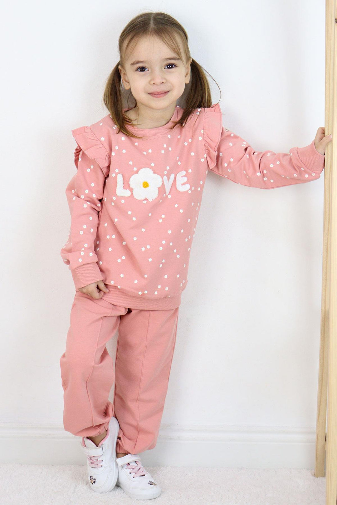 BRE Breeze Girl Child Tracksuit Set Embossed Text Printed Floral 4-8 Years, Rose Pink - Lamía