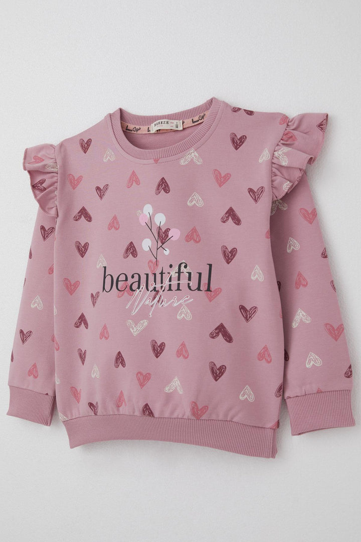BRE Breeze Girl Child Tracksuit Heart Patterned Letter Printed 1.5-5 Years, Rose Pink - Greenville