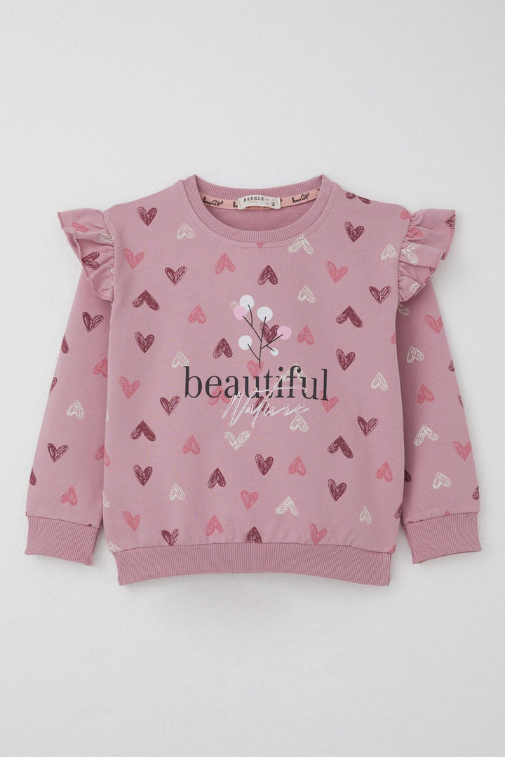 BRE Breeze Girl Child Tracksuit Heart Patterned Letter Printed 1.5-5 Years, Rose Pink - Greenville