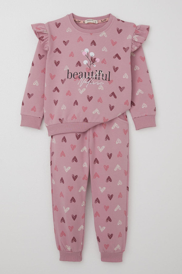 BRE Breeze Girl Child Tracksuit Heart Patterned Letter Printed 1.5-5 Years, Rose Pink - Greenville