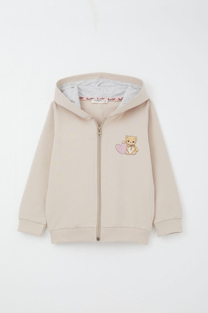 BRE Breeze Girl Child Tracksuit Set Heart Printed Baby Bear 1.5-5 Years, Beige - Redwood City
