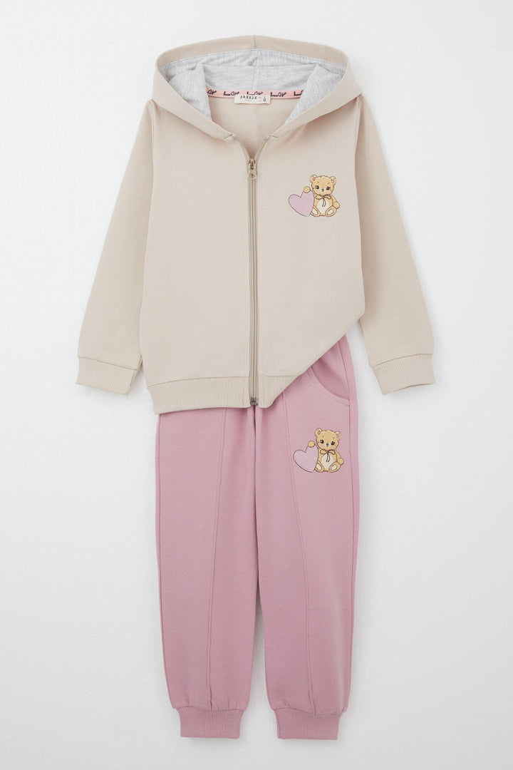 BRE Breeze Girl Child Tracksuit Set Heart Printed Baby Bear 1.5-5 Years, Beige - Redwood City