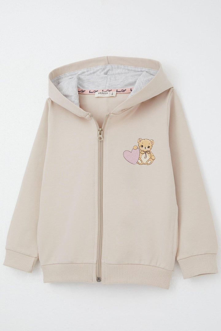 BRE Breeze Girl Child Tracksuit Set Heart Printed Baby Bear 1.5-5 Years, Beige - Redwood City