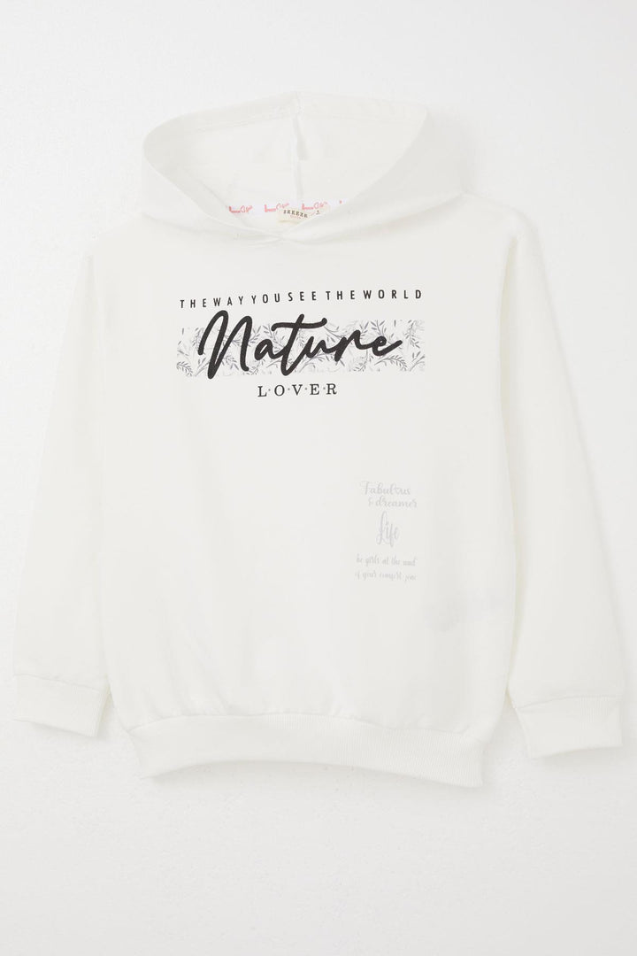 BRE Breeze Girl's Hooded Tracksuit with Printed Writing 82 Years, Beige - Rustavi