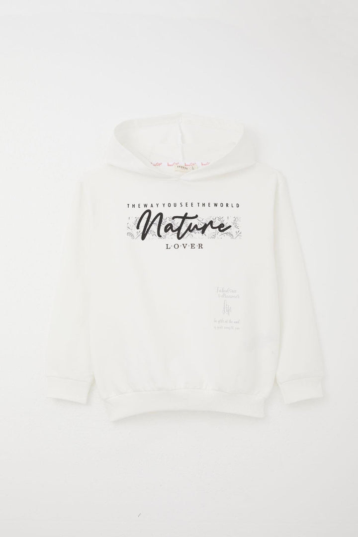 BRE Breeze Girl's Hooded Tracksuit with Printed Writing 82 Years, Beige - Rustavi