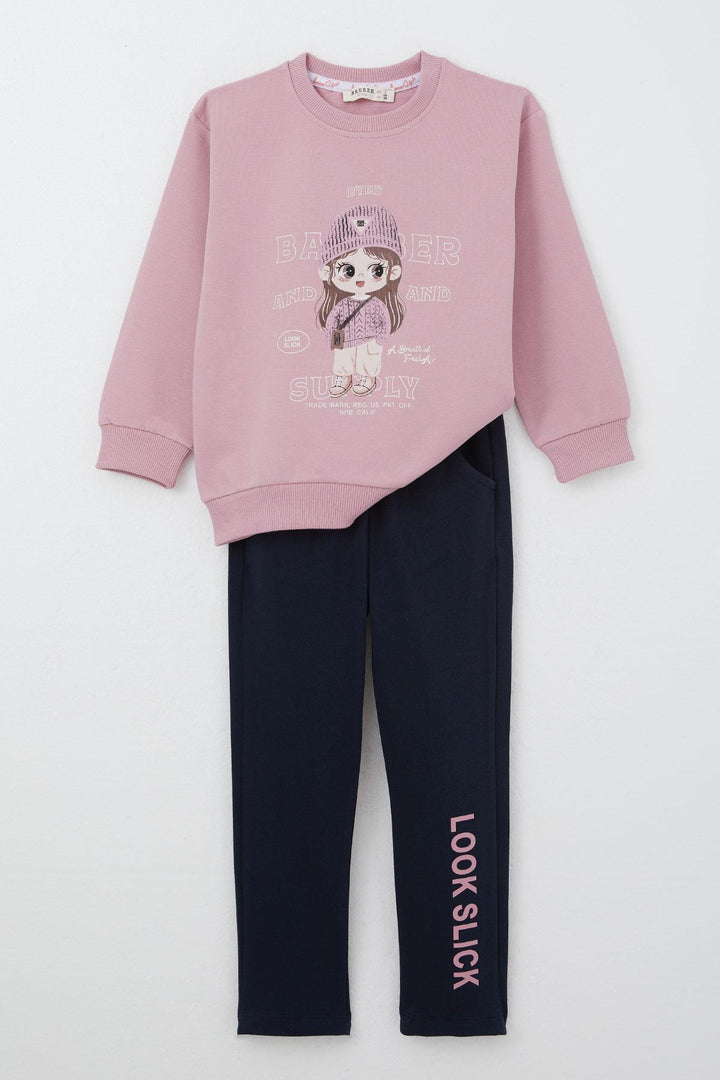 BRE Breeze Girl Child Tracksuit Winter Themed Cute Girl Printed 3-8 Years, Pink - Antibes
