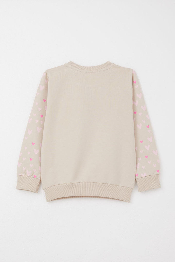 BRE Breeze Girl Child Tracksuit with Heart Patterned Sleeves Printed 3-7 Years, Beige - Mission