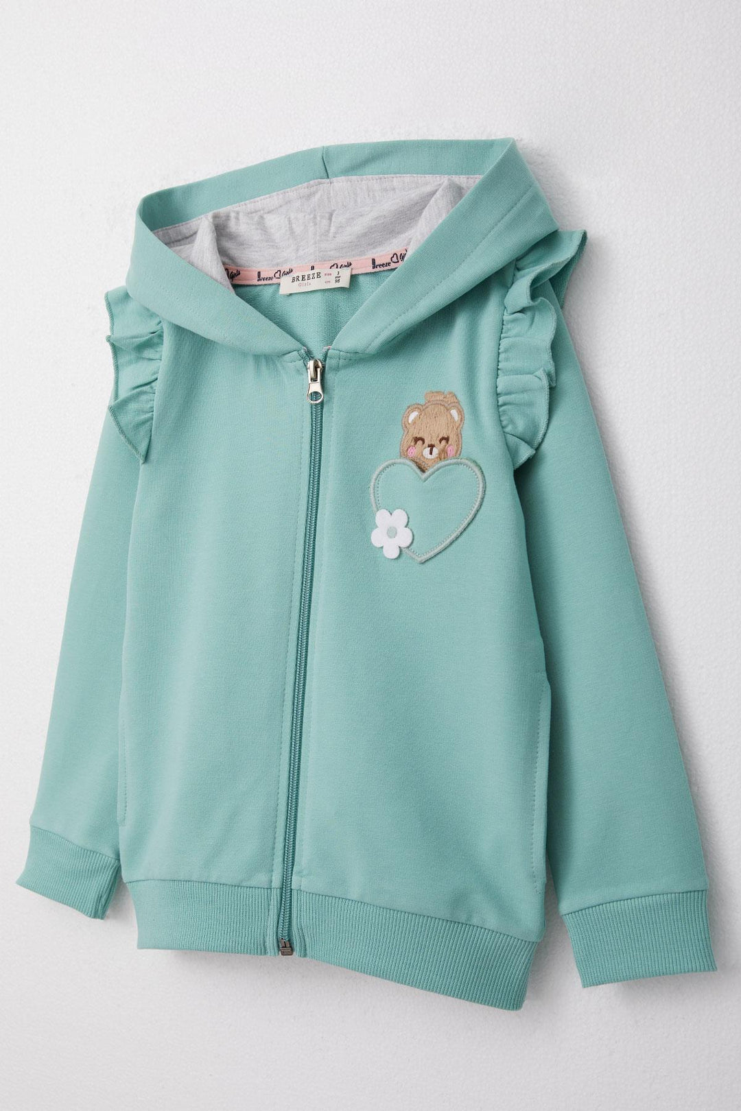 BRE Breeze Girl Child Tracksuit with Cute Heart Pocket Detail and Lovely Bear Embroidery, 2-6 Years, Water Green - Barnsley