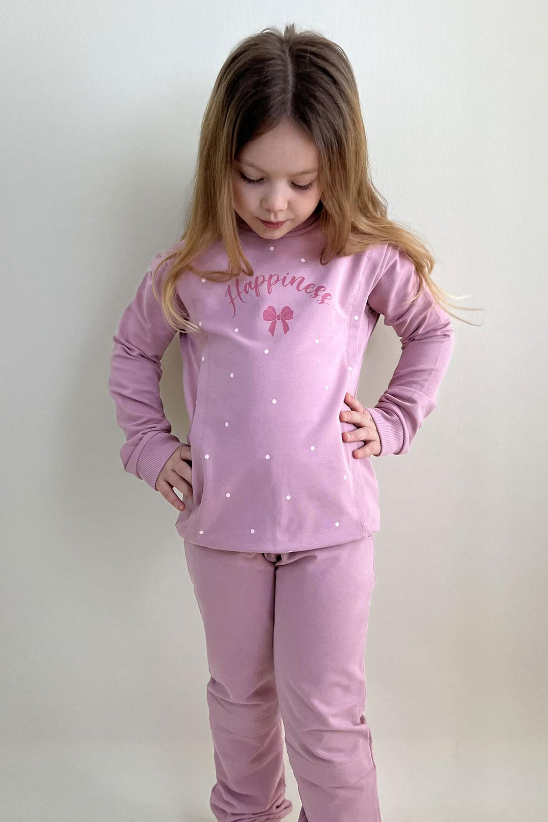 BRE Breeze Girl Child Tracksuit Happiness Themed Polka Dot Patterned 4-8 Years, Rose Pink - Colmenar Viejo