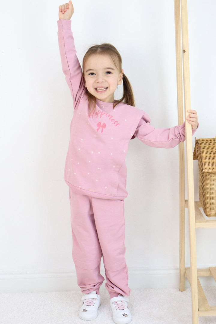 BRE Breeze Girl Child Tracksuit Happiness Themed Polka Dot Patterned 4-8 Years, Rose Pink - Colmenar Viejo